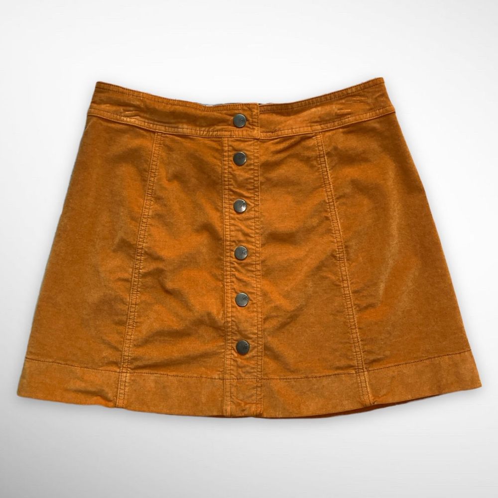 Madewell Velveteen Burnt Orange A-Line Mini Skirt - Button-Front Edition, Size 8